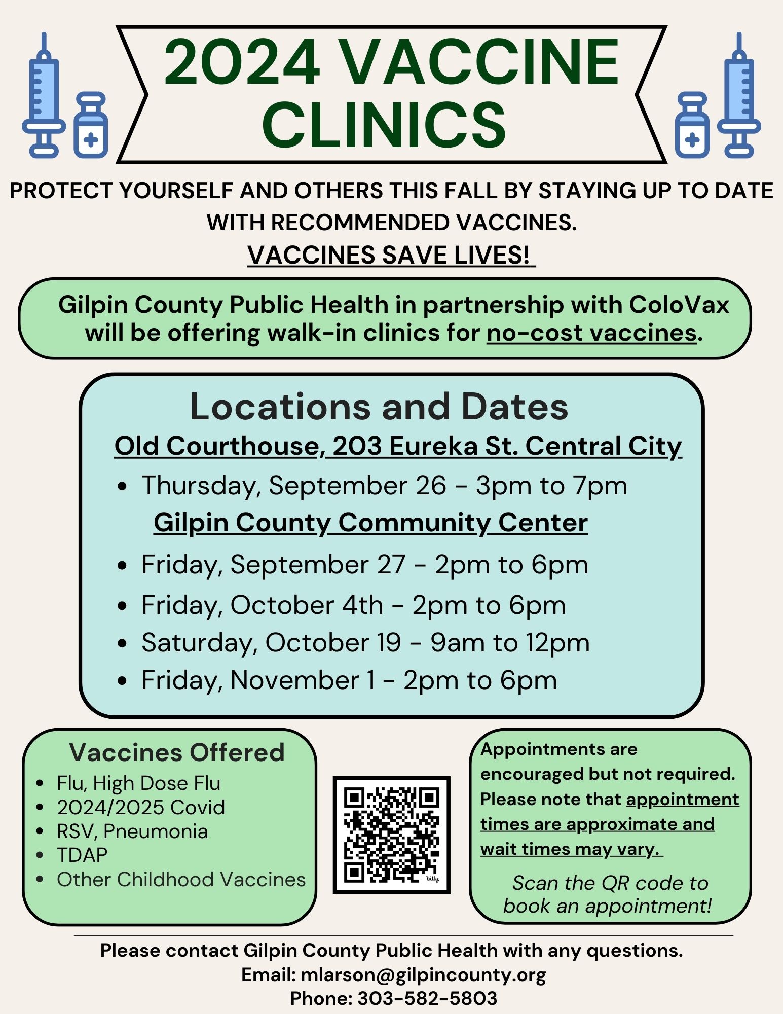 2024 Vaccine Clinics with dates and times as described in article