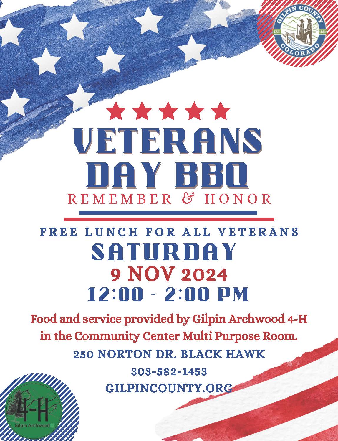 Veterans Day BBQ flyer. Information on flyer as shared in text.