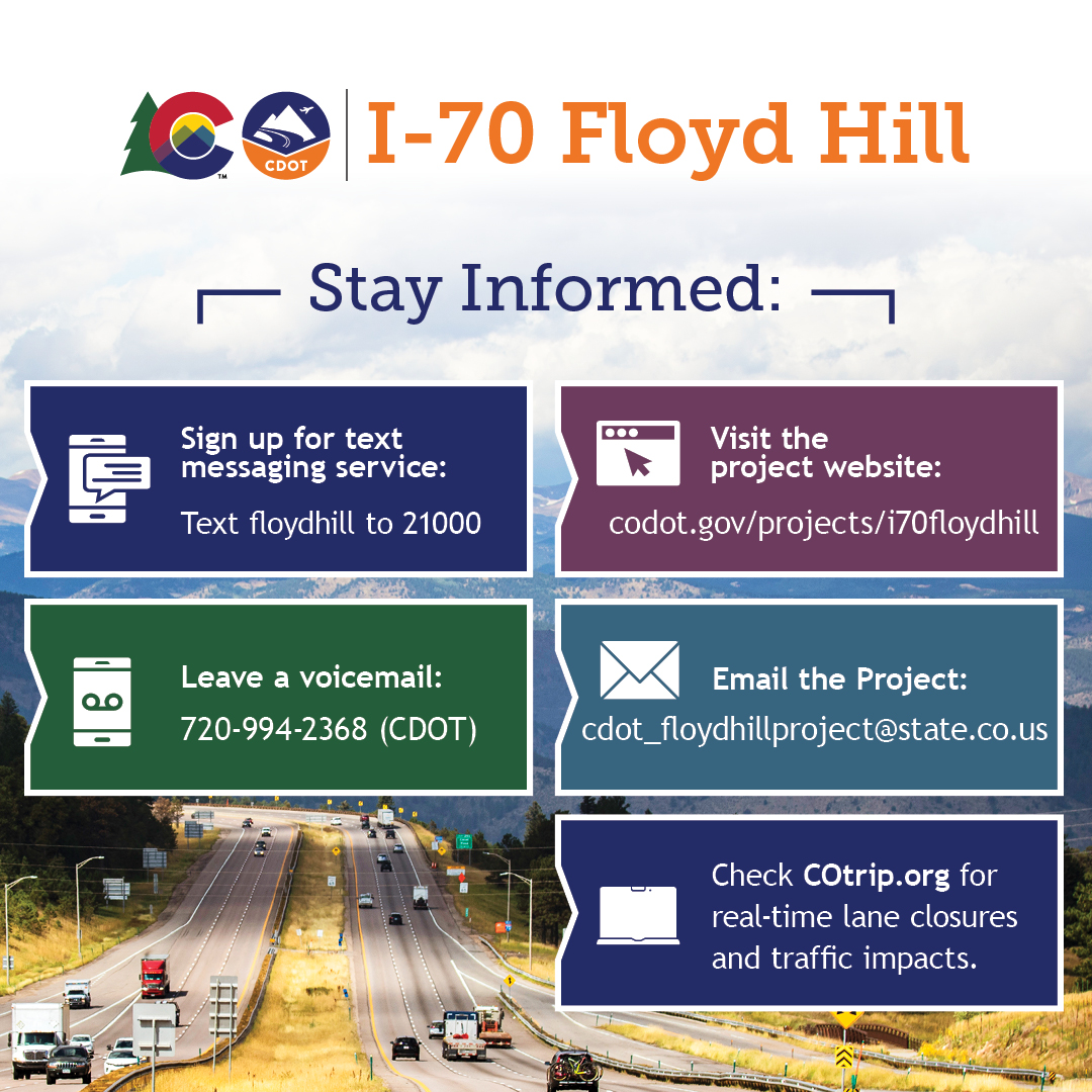 I-70 Floyd Hill Stay Informed graphic. Text content is included after this graphic