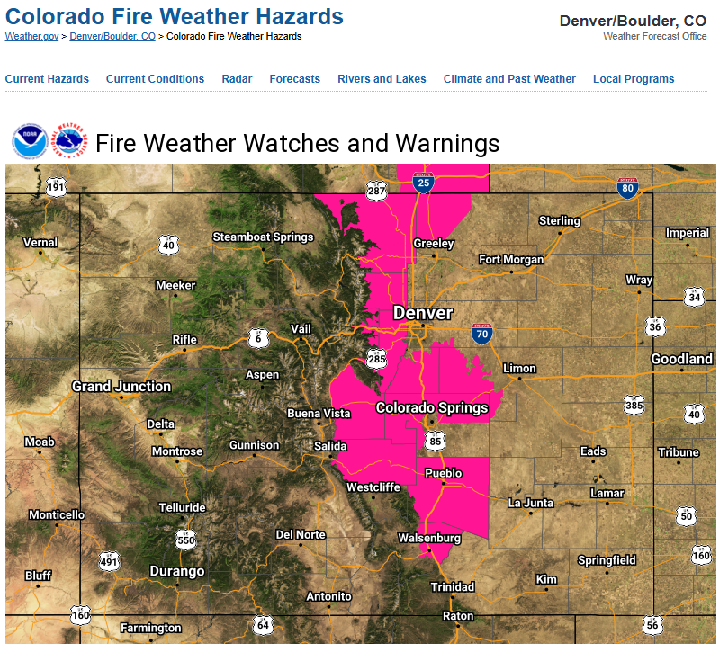 12/22/2025 Graphic of Fire Weather Watches and Warnings