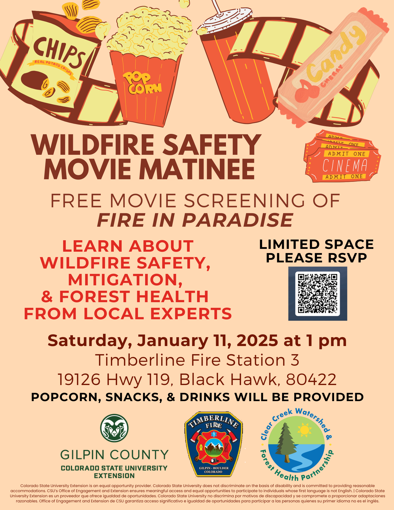 Wildfire Safety Movie Matinee flyer. Information as described above