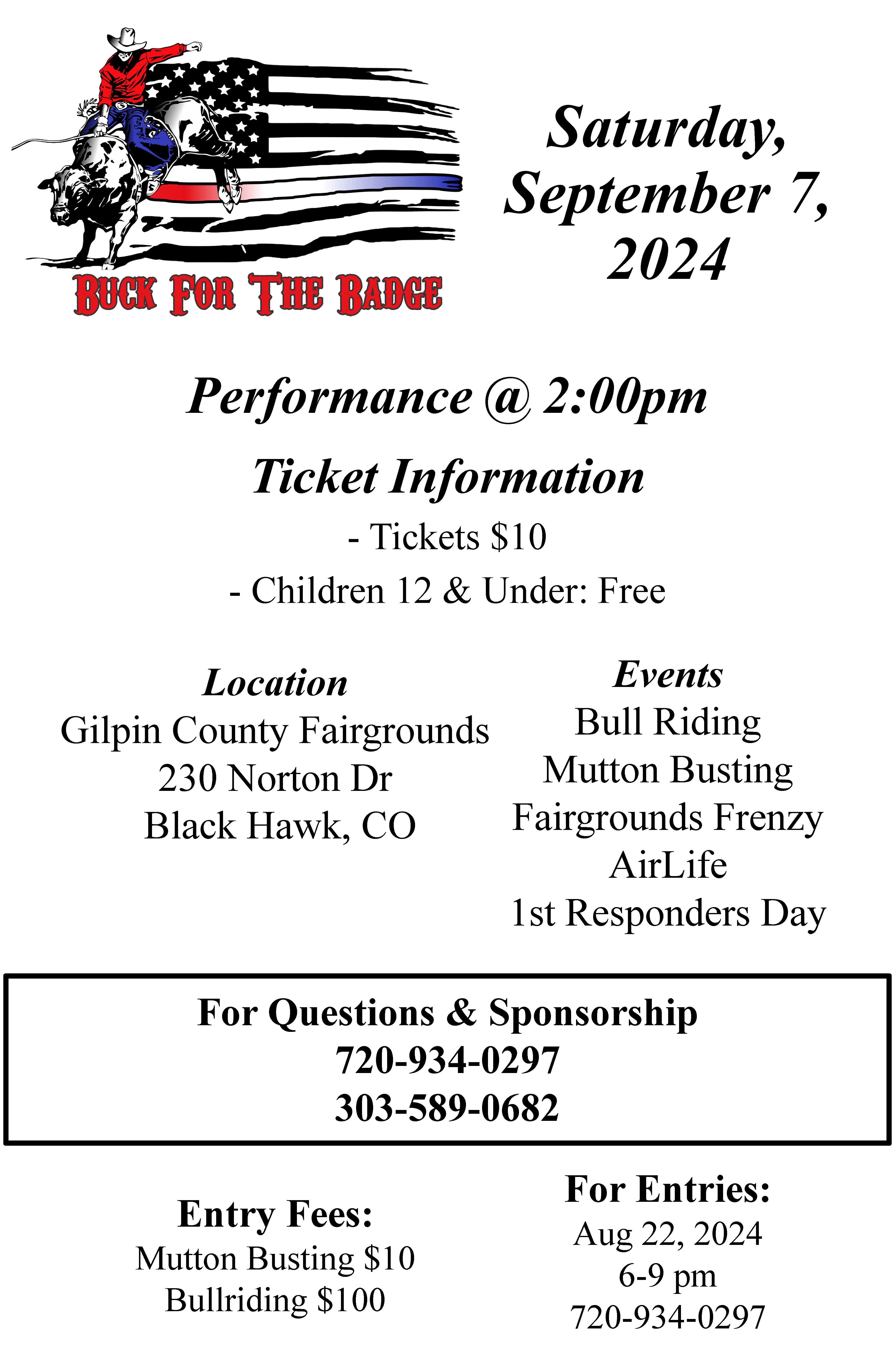 Buck for the Badge, September 7, 2024 starting at 2 p.m. at Gilpin County Fairgrounds