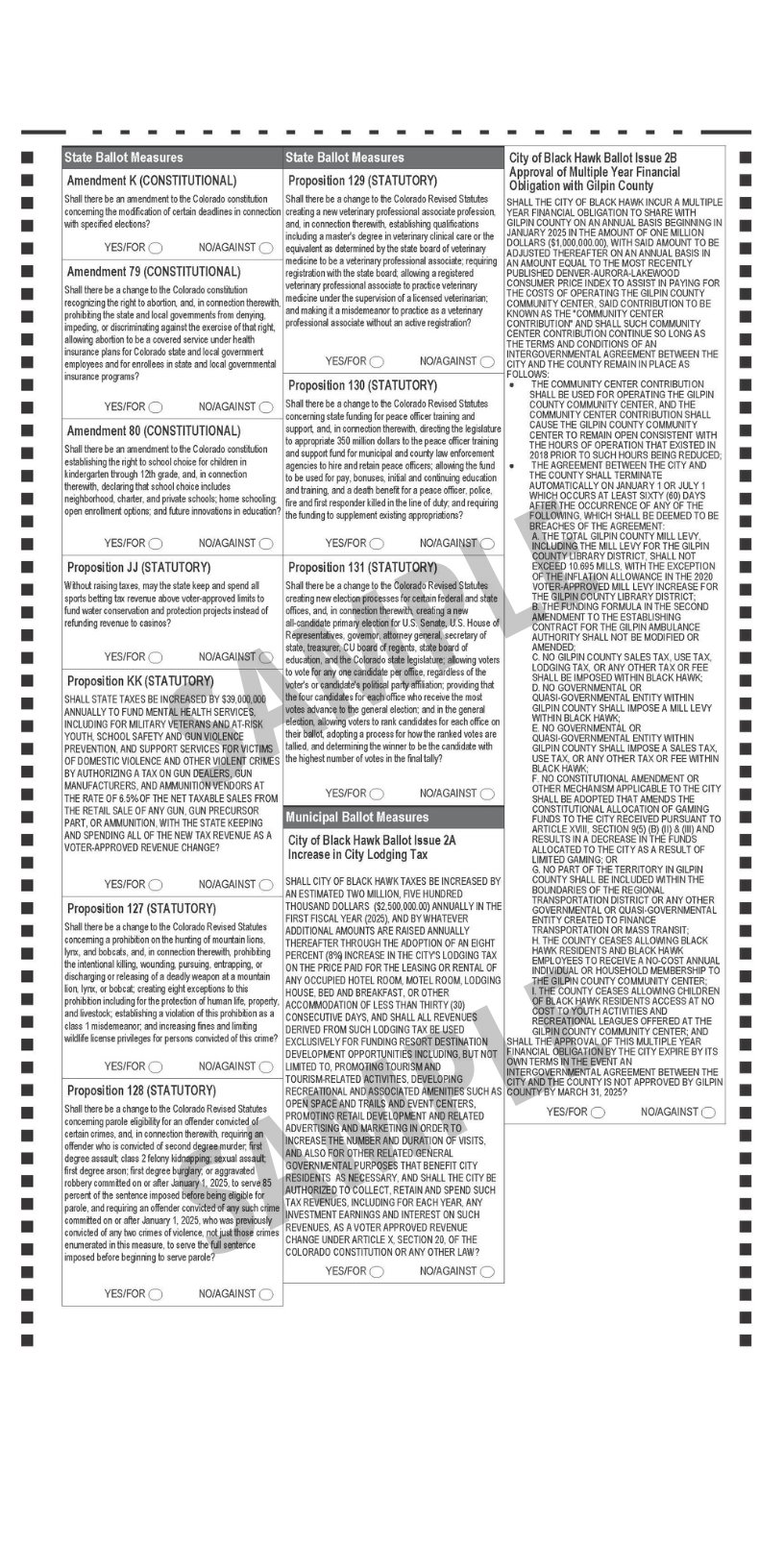 Back of sample ballot for Black Hawk