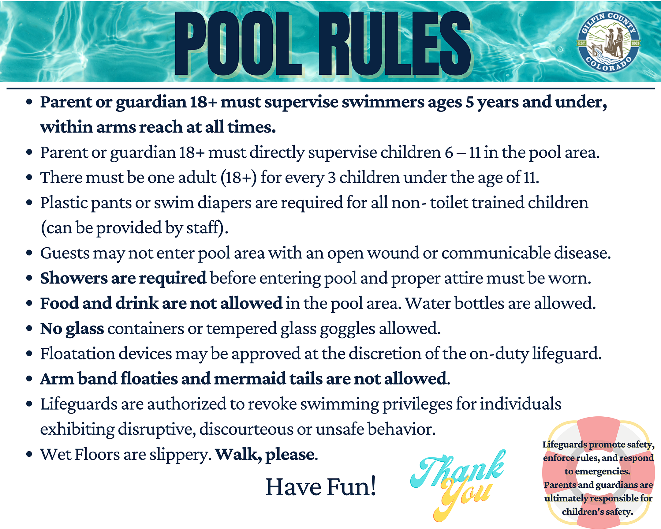 Flyer with Pool Rules