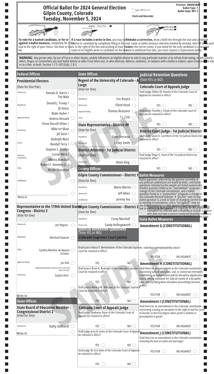 Front of sample ballot County